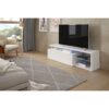Meuble TV réversible BLUE-TECH - Mélaminé blanc laqué - 1 Porte abattante - LED - Blanc brillant - L150 x P41 x H43 cm – Image 2
