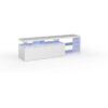 Meuble TV réversible BLUE-TECH - Mélaminé blanc laqué - 1 Porte abattante - LED - Blanc brillant - L150 x P41 x H43 cm