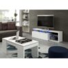 Meuble TV réversible BLUE-TECH - Mélaminé blanc laqué - 1 Porte abattante - LED - Blanc brillant - L150 x P41 x H43 cm – Image 5