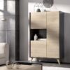 Buffet haut - Décor graphite et Chene - 3 portes + 1 niche - NESS - L 81 x P 43 x H 135 cm – Image 2