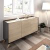 Buffet - Panneaux de particule - Bois clair et graphite - 3 portes - Ness - L 155 x P 43 x H 75 cm – Image 2