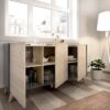 Buffet - Panneaux de particule - Bois clair et graphite - 3 portes - Ness - L 155 x P 43 x H 75 cm – Image 5