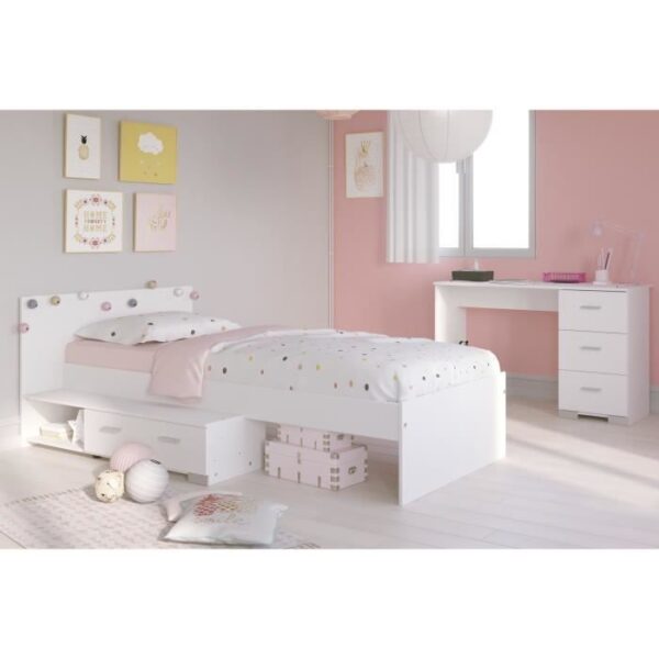 PARISOT Chambre enfant complete 2 pieces - Lit + bureau - Style essentiel - Décor blanc - COSMOS