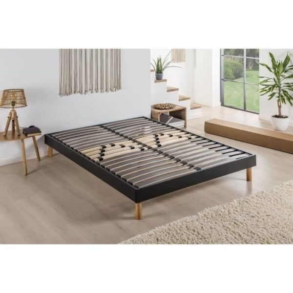 DEKO DREAM SOMKIT Sommier en Kit 140x190 cm - 20 lattes - Gris anthracite - Réglable