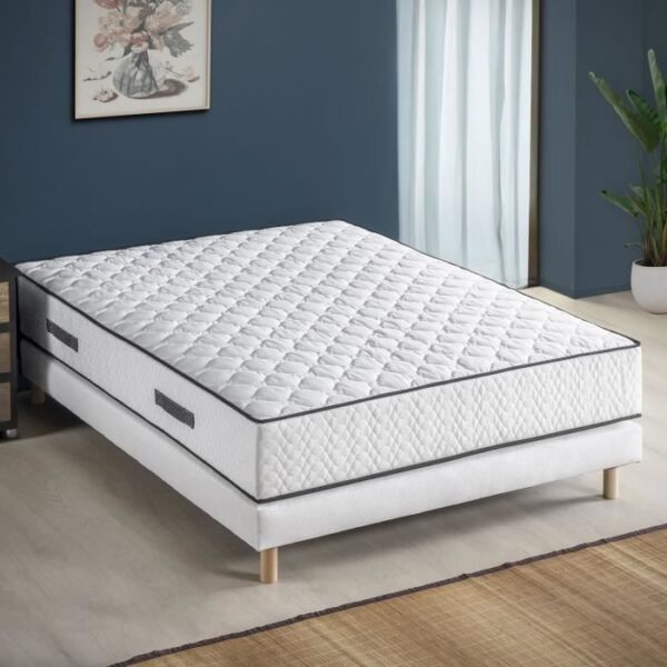 Ensemble matelas + sommier 140 x 190 cm - 580 Ressorts ensachés  - 7 zones de confort  - 24 cm - Équilibré - DEKO DREAM Détente