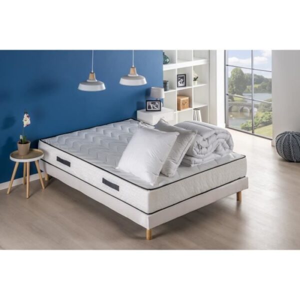 Pack Matelas 160x200cm + Sommier + couette + 2 oreillers - Ressorts ensachés - 7 zones de confort - 24 cm - Equilibré - DEKO DREAM