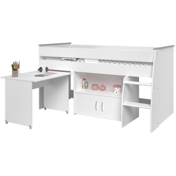 Lit combiné enfant PARISOT ZOLA - Blanc - 90x200 cm - Sommier inclus