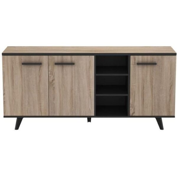 Buffet bas - Décor chene brossé et noir mat - Contemporain - WAYNE - L 160