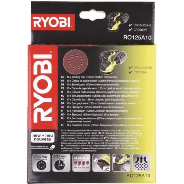 RYOBI - 10 disques diam. 125 mm auto-agrippants pour ponceuse excentrique