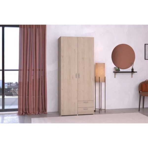 Armoire VARIA - Décor chene et blanc - 2 portes - 2 tiroirs - 80