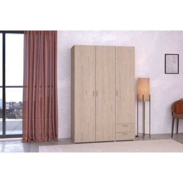 Armoire VARIA - Décor chene - 3 portes - 2 tiroirs - 120