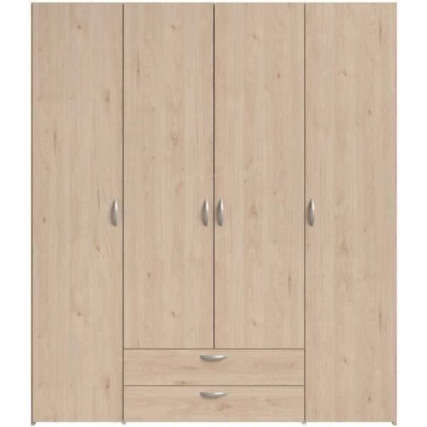 Armoire chambre VARIA - Panneaux de particules - Décor chene - 4 portes  + 2 tiroirs - L 159