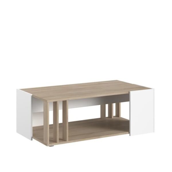 Table basse AUSTRAL - Décor blanc et chene du Japon - L 119 x P 43 x H 68 cm - PARISOT