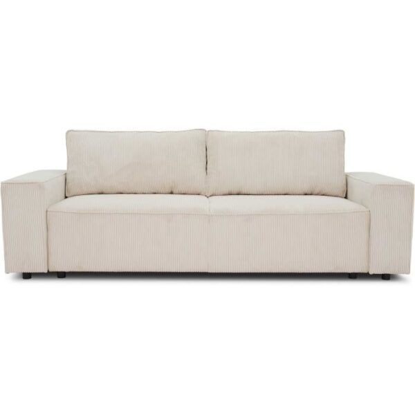 Canapé droit convertible 3 places JOSH - velours côtelé beige - Coffre de rangement - L239xP86xH85cm