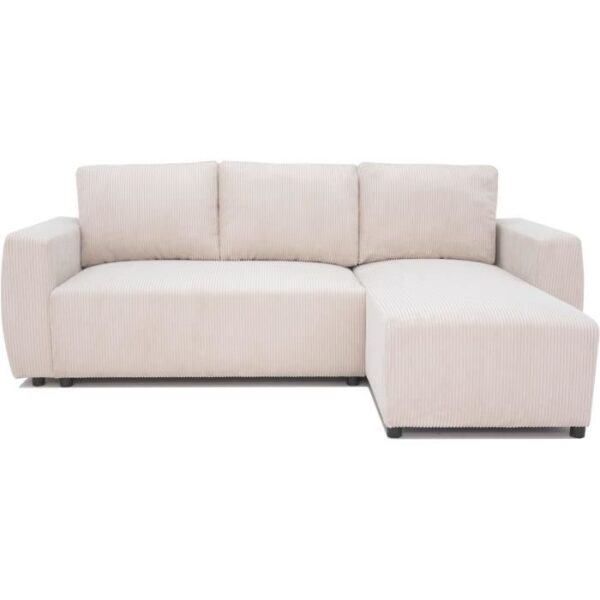 Canapé d'angle convertible réversible 3-4 places PHARELL - Velours côtelé beige - Coffre de rangement - L 230x P 155 x H 95 cm