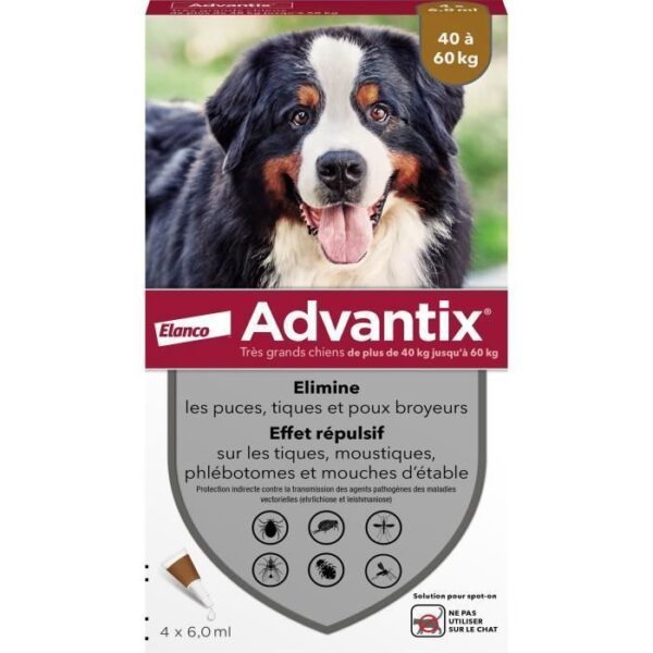 Advantix Chien Solution Antiparasitaire Tres Grande Race 40 a 60kg 4 pipettes