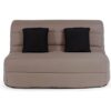 DUNLOPILLO Banquette BZ 2 places - Tissu Taupe + 2 coussins noir - L 140 x P 99 x H 98 cm - ALICE -