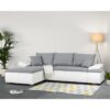 Canapé d'angle réversible convertible 3 places+Coffre - Simili blanc et tissu gris - CELINA - L 274 x P 184 cm - Fabriqué en – Image 2
