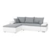 Canapé d'angle réversible convertible 3 places+Coffre - Simili blanc et tissu gris - CELINA - L 274 x P 184 cm - Fabriqué en – Image 3