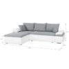 Canapé d'angle réversible convertible 3 places+Coffre - Simili blanc et tissu gris - CELINA - L 274 x P 184 cm - Fabriqué en – Image 4