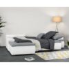 Canapé d'angle réversible convertible 3 places+Coffre - Simili blanc et tissu gris - CELINA - L 274 x P 184 cm - Fabriqué en – Image 5