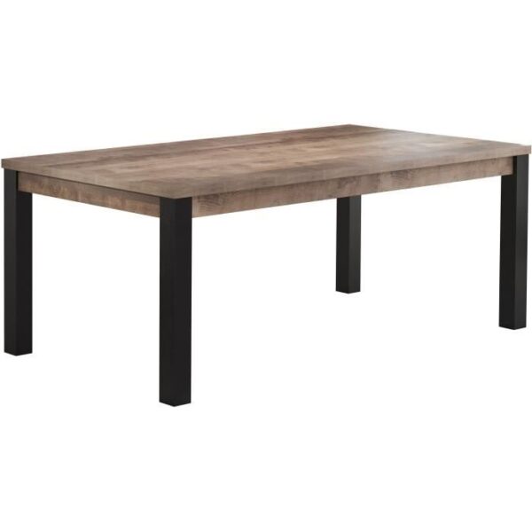 Table a manger EMILE 10 personnes - Mélamine chene brun tabac et noir mat - L200 x P100 x H77 cm - TRENDTEAM