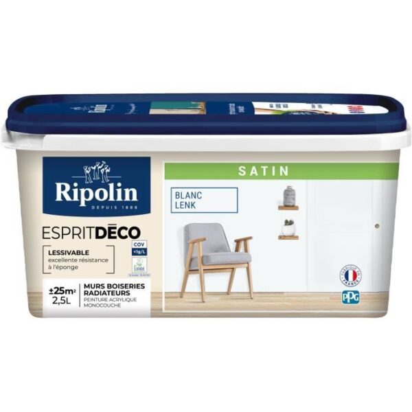 Peinture esprit deco multi-supports - RIPOLIN - 446523 - Blanc lenk - Satin - 2