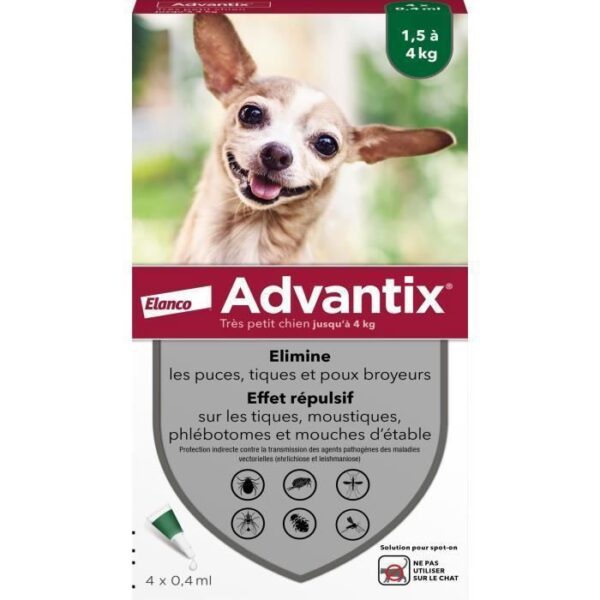 Advantix Chien Solution Antiparasitaire Puces Tiques Répulsif Mouches Moustiques Phlébotomes 1