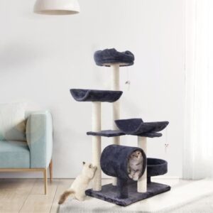 GARFIELD Arbre a chat gris 55 x 40 x 116 cm - 1 tunnel