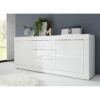 Buffet BASICO 2 Portes 3 Tiroirs Blanc Laqué brillant  - L210xP42xH85,8 cm – Image 3