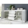 Buffet BASICO 2 Portes 3 Tiroirs Blanc Laqué brillant  - L210xP42xH85,8 cm – Image 4