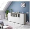 Buffet LOIRA - Mélaminé - Blanc artik et ciment - 3 portes + 3 niches de rangement - L 150 x P 41 x H 76 cm – Image 2