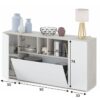 Buffet LOIRA - Mélaminé - Blanc artik et ciment - 3 portes + 3 niches de rangement - L 150 x P 41 x H 76 cm – Image 4