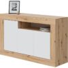 Buffet - BALTIK - Mélaminé 3 portes + 1 niche de rangement - Chene nodi et blanc artik - L 144x P 44 x H 87 cm