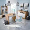 Buffet - BALTIK - Mélaminé 3 portes + 1 niche de rangement - Chene nodi et blanc artik - L 144x P 44 x H 87 cm – Image 2