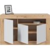 Buffet - BALTIK - Mélaminé 3 portes + 1 niche de rangement - Chene nodi et blanc artik - L 144x P 44 x H 87 cm – Image 3