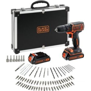 BLACK+DECKER Perceuse Visseuse Sans Fil 18 V Li-Ion avec Chargeur BDCDC18BAFC-QW avec 80 Accessoires
