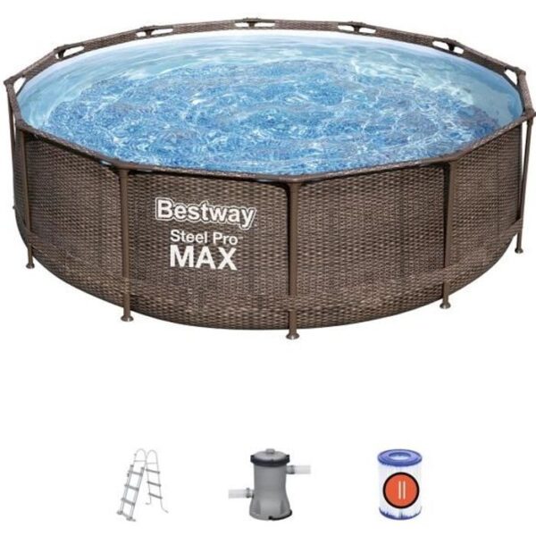 Kit Piscine hors sol tubulaire BESTWAY Steel Pro Max - 366 x 100 cm - Ronde (Livrée avec filtre a cartouche