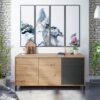 Buffet 2 portes 3 tiroirs - Panneaux de particules mélaminé - Chene et noir - BROOKLYN L 154 cm x  P 41 cm x H 74 cm – Image 2