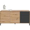 Buffet 2 portes 3 tiroirs - Panneaux de particules mélaminé - Chene et noir - BROOKLYN L 154 cm x  P 41 cm x H 74 cm – Image 3