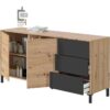 Buffet 2 portes 3 tiroirs - Panneaux de particules mélaminé - Chene et noir - BROOKLYN L 154 cm x  P 41 cm x H 74 cm – Image 4