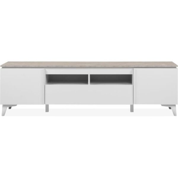Meuble TV Bertrix 56A - Décor travertin / blanc - Panneaux de particules - 177 x 51