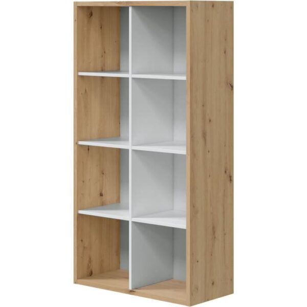 Bibliotheque étagere NOA - Blanc et chene - 8 cases - 137x71