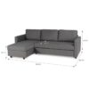 Canapé d'angle convertible réversible 3 places - Tissu gris - Contemporain - L 222 x P 150 x H 86 cm - CATS - Fabriqué en Ukraine – Image 4