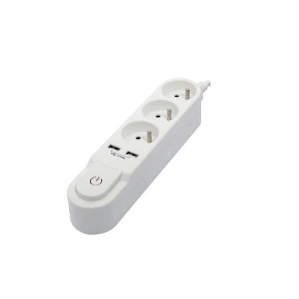 CHACON Bloc multiprise avec interrupteur 3 prises 16 A et 2 sorties USB 2 A