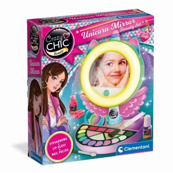 CLEMENTONI - Miroir de maquillage licorne - Anneau lumineux - Maquillage et accesoires cheveux et ongles - Des 7ans