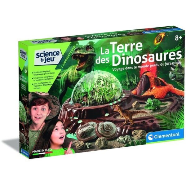 Clementoni - Sciences et jeu - Le monde des dinosaures - Terrarium a créer + 3 figurines dinosaures - Fabriqué en Italie