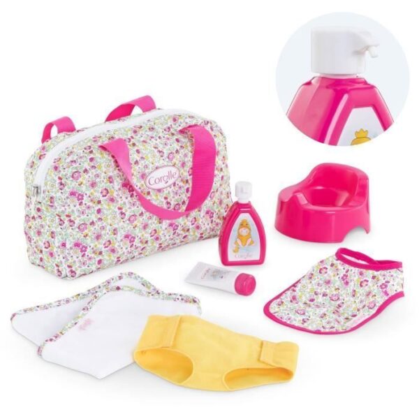 Accessoires poupon - COROLLE - Coffret Accessoires a langer fleuri - Pour poupon 36 et 42 cm - 7 accessoires - Des 2 ans