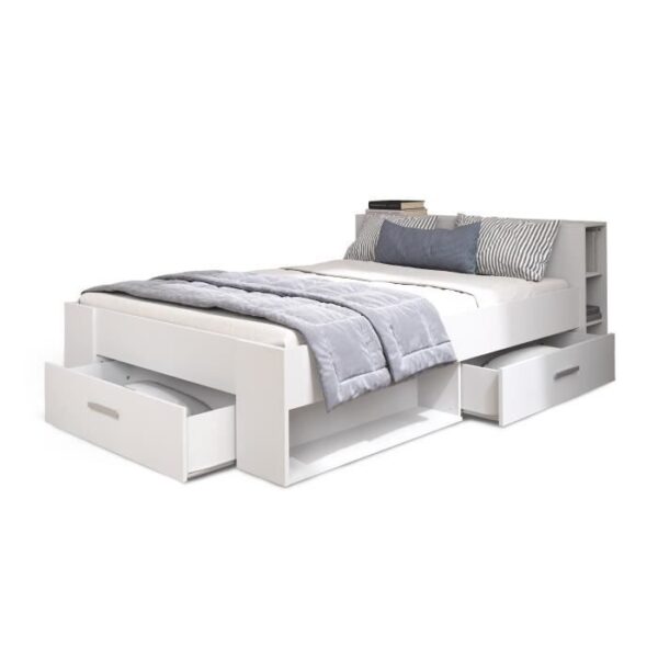 DEMEYERE Lit adulte contemporain blanc perle + tete de lit - l 160 x L 200 cm - OXYGENE