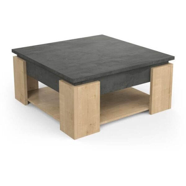 Table basse carrée AUSTIN - Décor chene Hamilton et Sidewalk - L 80 x P 80 x H 37